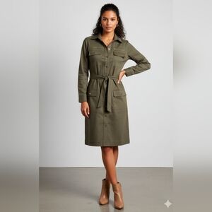 Etcetera Size 4 Bonvoyage Military Style Olive Green Snap Front Dress
